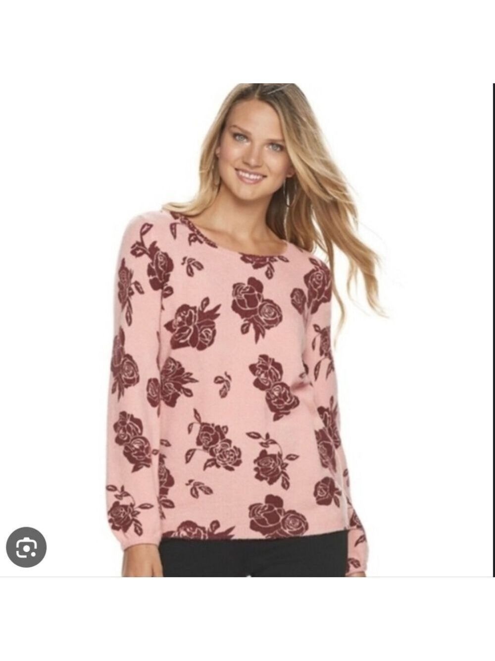 Elle Peach and Burgundy Knit Sweater, Size Medium,New With Tags